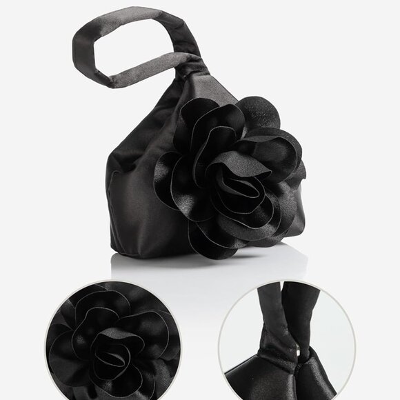 Clutch Purses for Women - Evening Bags Flower Satin Handbag Classy Wristlet Purs - Picture 2 of 7